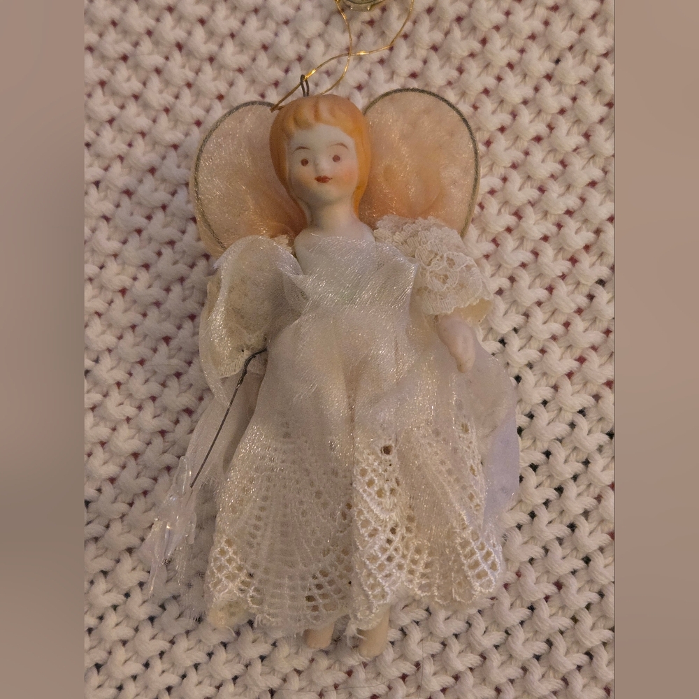 Vintage Kurt Adler Angel Doll Ornament Porcelain Christmas Decor Lace Dress Cute